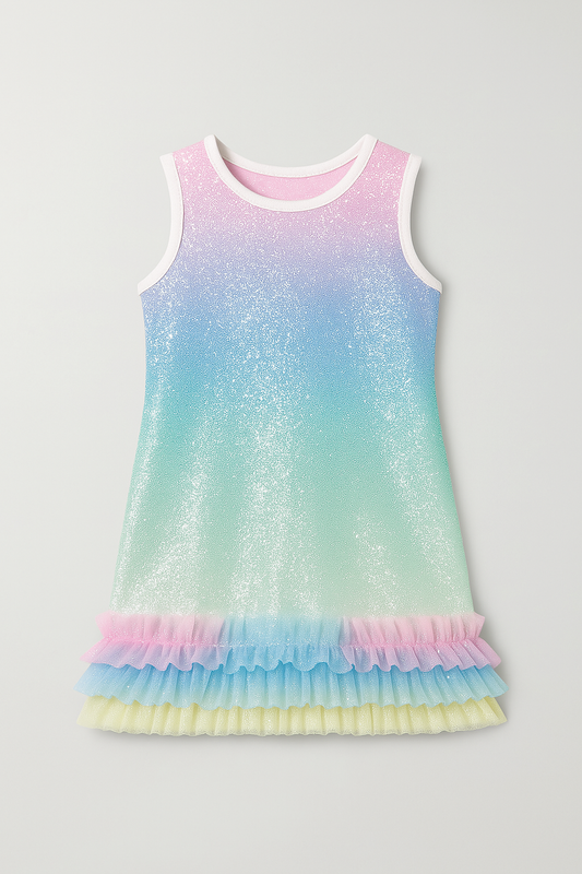 Rainbow Sequin Dress with Ruffle Hemline