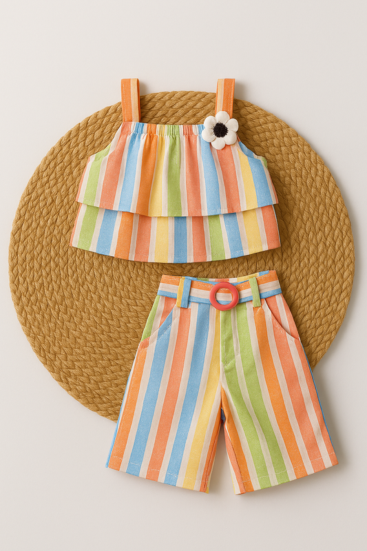 Pastel Striped  with Ruffle Top Set