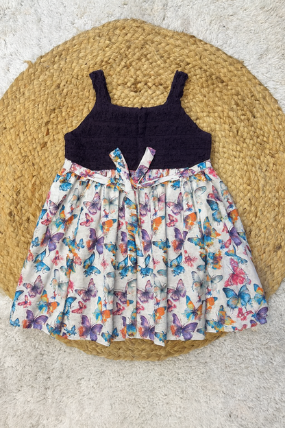 Charming Butterfly Print Frock with Crochet Bodice