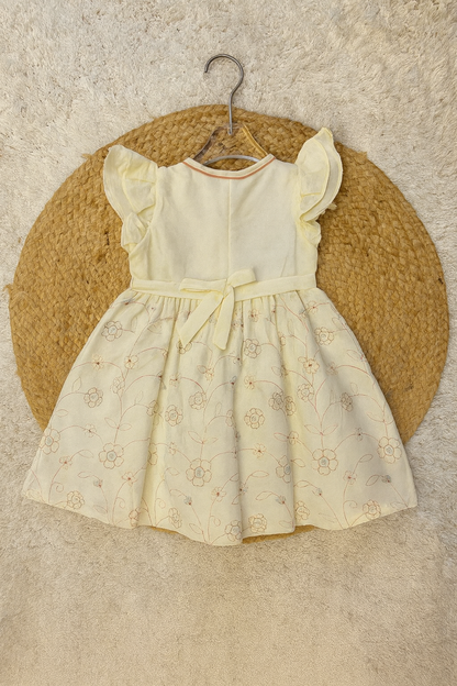 Soft Beige frock with floral embroidery detailing
