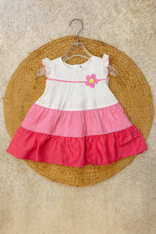 Three-tone pink frock with floral patch