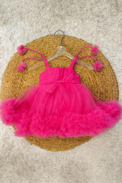 Rani Puffy Tulle Baby Frock with Floral Accents & Headband
