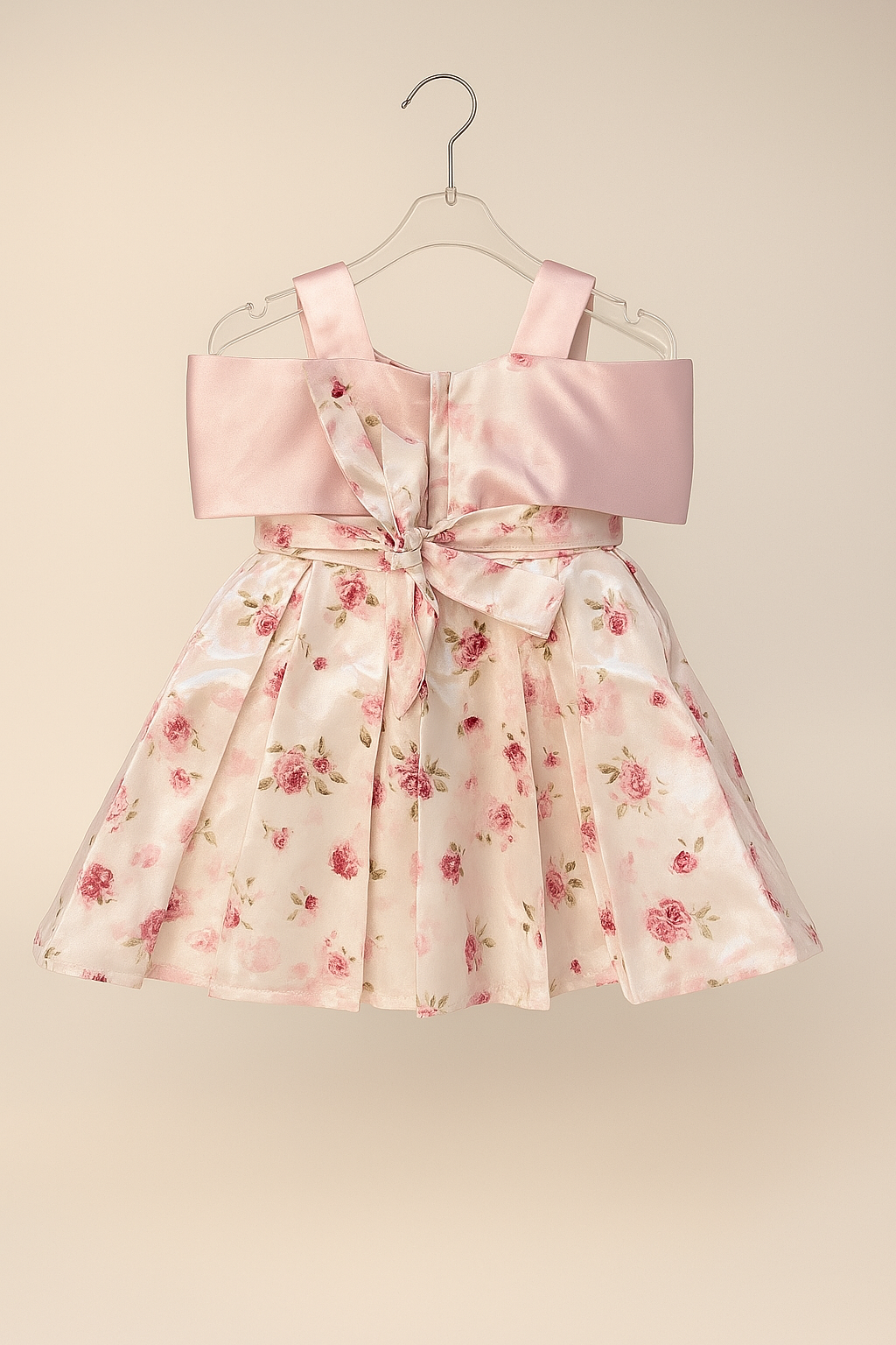 Floral pleated frock with oversized satin bow