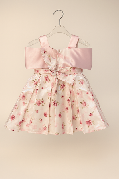 Floral pleated frock with oversized satin bow
