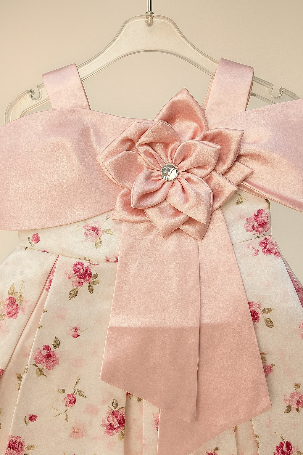 Floral pleated frock with oversized satin bow