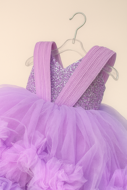 Glittery party frocks with dramatic ruffle layers