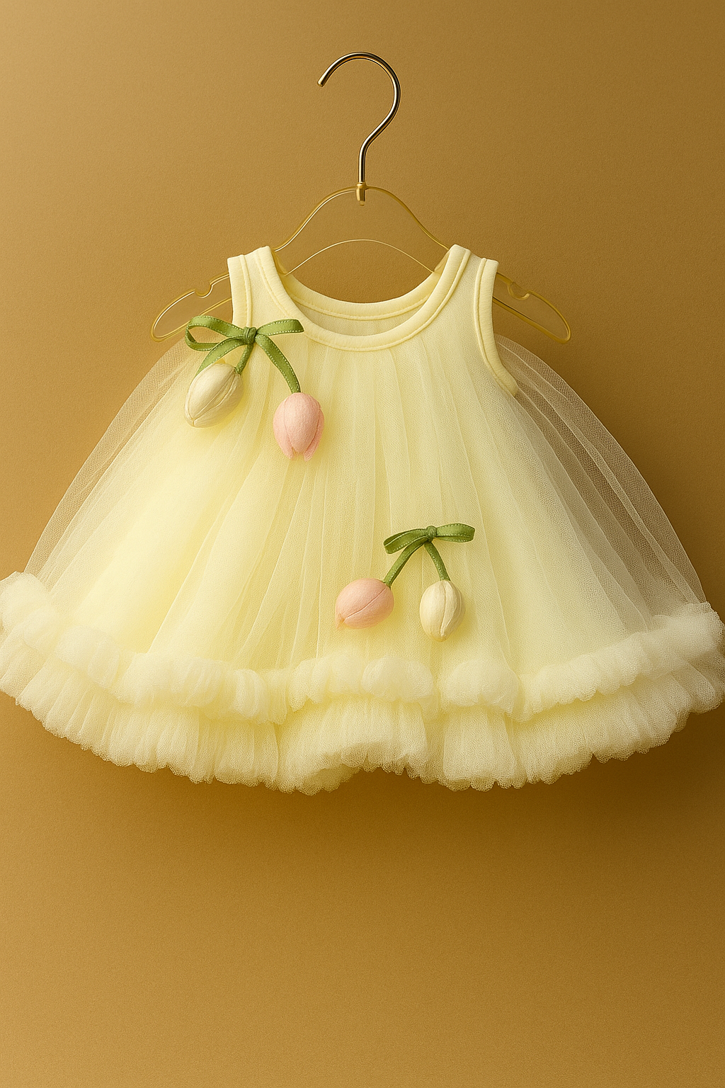 Ivory tulle frock with 3D tulip flowers