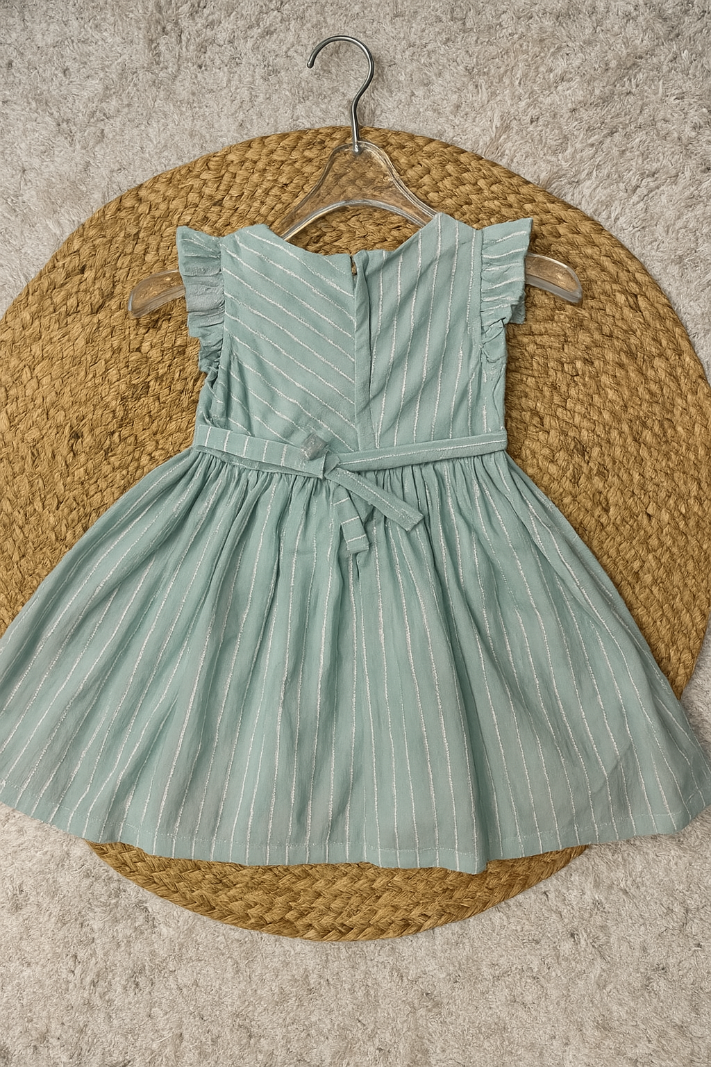Sparkle Stripe Frock with Flower Brooch – Pink & Mint
