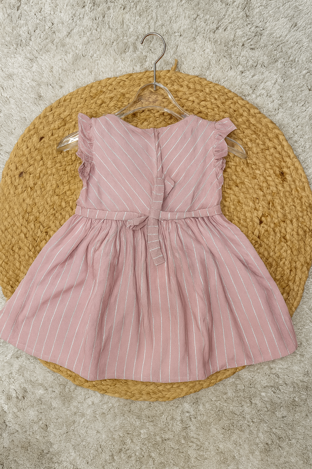 Sparkle Stripe Frock with Flower Brooch – Pink & Mint