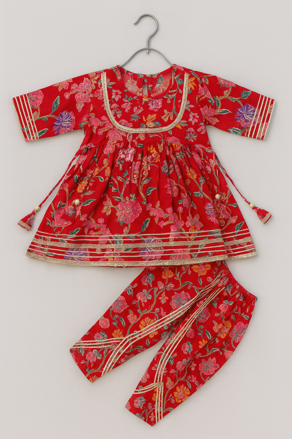 Ethnic printed twinning set with mirror lace