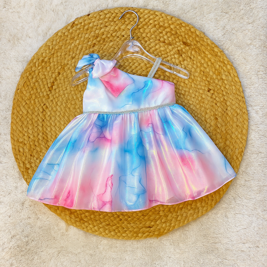 Pastel One-Shoulder Party Dress with Bow Detail