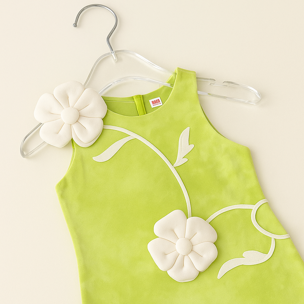 Fresh Green Frock With 3D Floral Detailing