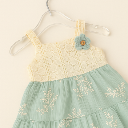Crochet Yoke Floral Frock with Layered Skirt