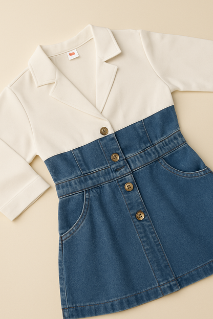 Chic Denim Frock with Shirt-style Top