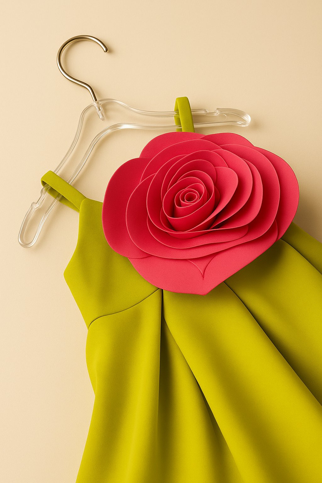 Lime Green Party Frock with Bold Rose Applique