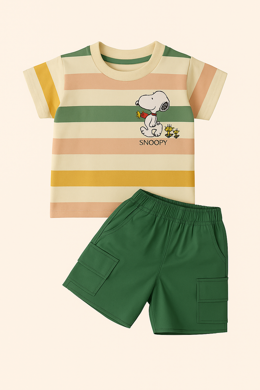 TXXI JUNIOR Striped Snoopy Co-ord Set with Cargo Shorts