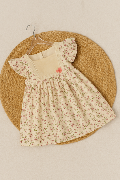 Muslin Delicate Floral Puff-Sleeve Cotton Frock for Girls