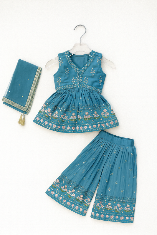 Elegant Floral Embroidered Sharara Set