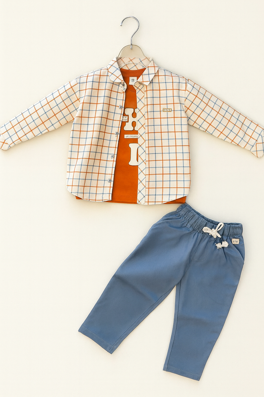 boys’ 3-Piece Casual Set with Shirt Graphic Tee & Jogger Pants