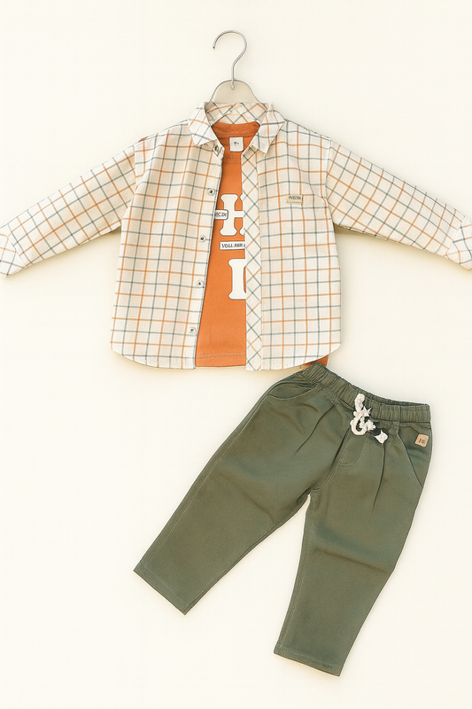 boys’ 3-Piece Casual Set with Shirt Graphic Tee & Jogger Pants