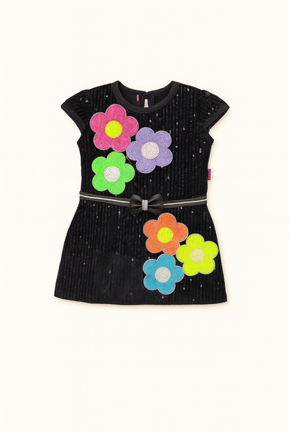 Girls' Floral Sequin Party Dress