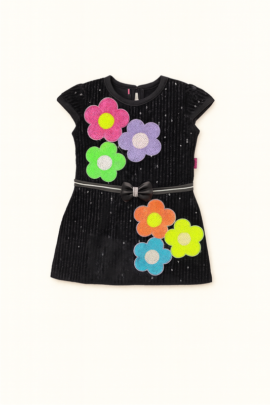 Girls' Floral Sequin Party Dress