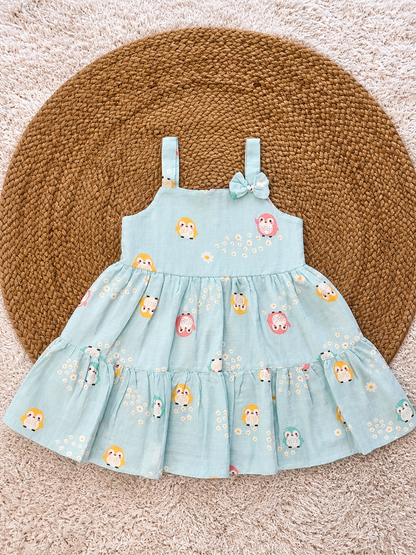 Owl Print Muslin Dress