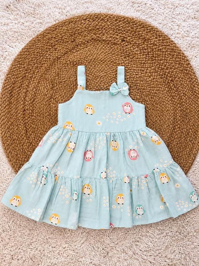 Owl Print Muslin Dress
