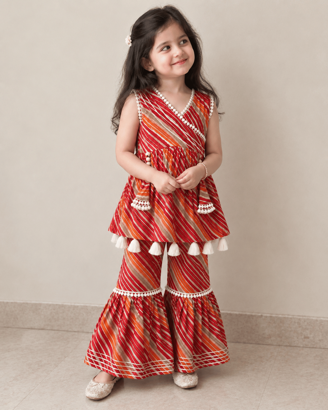 Crimson Stripe Pure Cotton Sharara