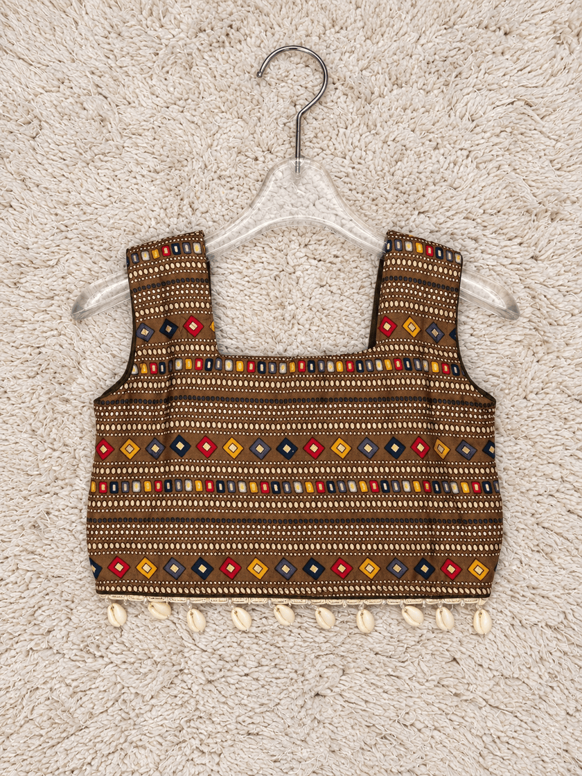 Brown Geometric Rayon Cotton Lehenga