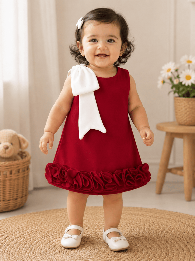 Crimson Ivory Statement Bow Dress