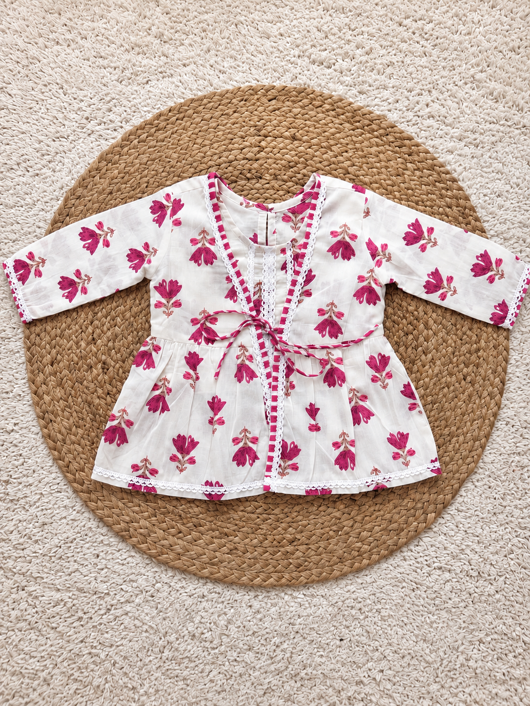 Pink Floral Cotton Jacket & Dhoti Pants Set