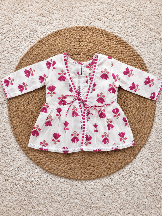 Pink Floral Cotton Jacket & Dhoti Pants Set