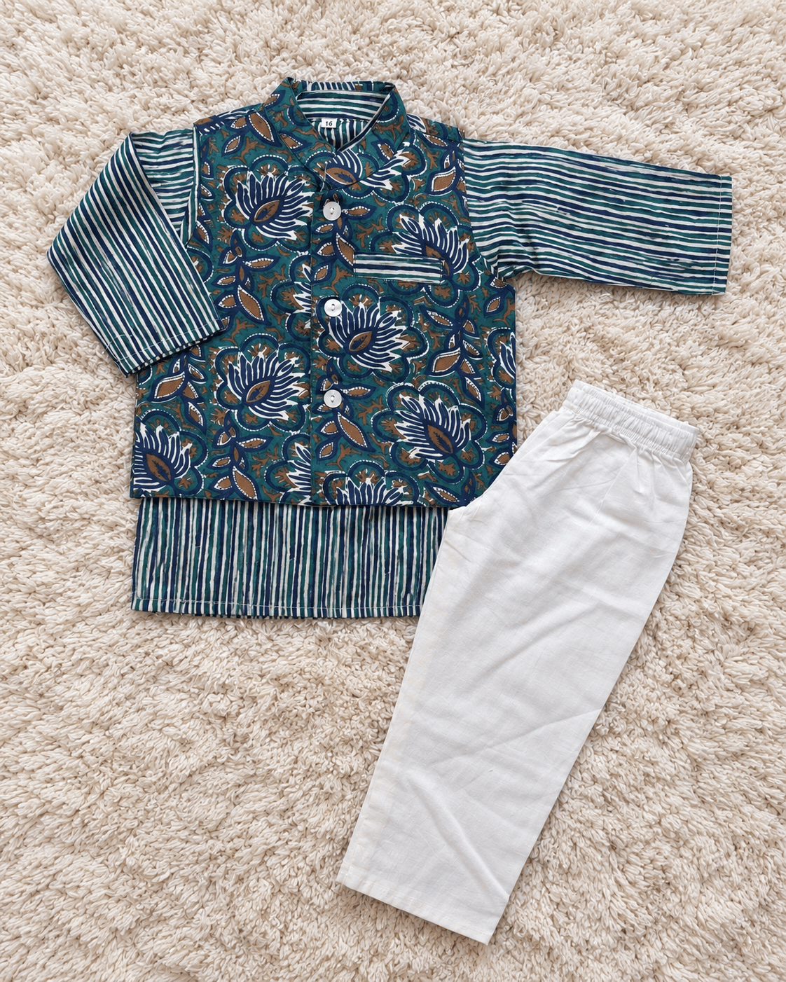 Teal Lotus Cotton Kurta Set