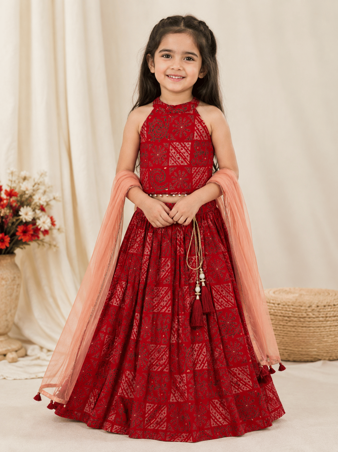 Crimson Pure Chanderi Cotton Lehenga