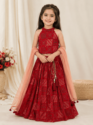 Crimson Pure Chanderi Cotton Lehenga