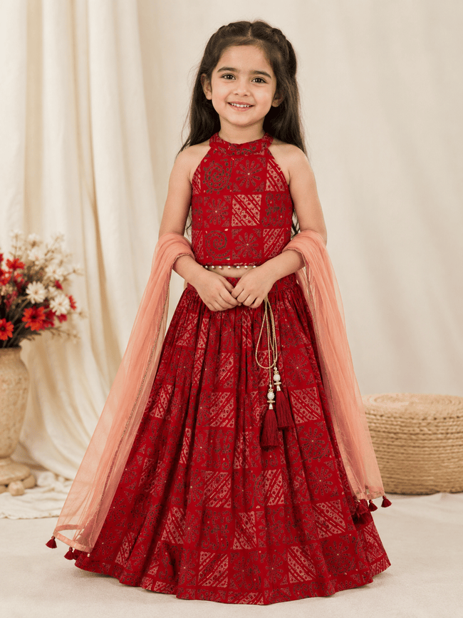 Crimson Pure Chanderi Cotton Lehenga