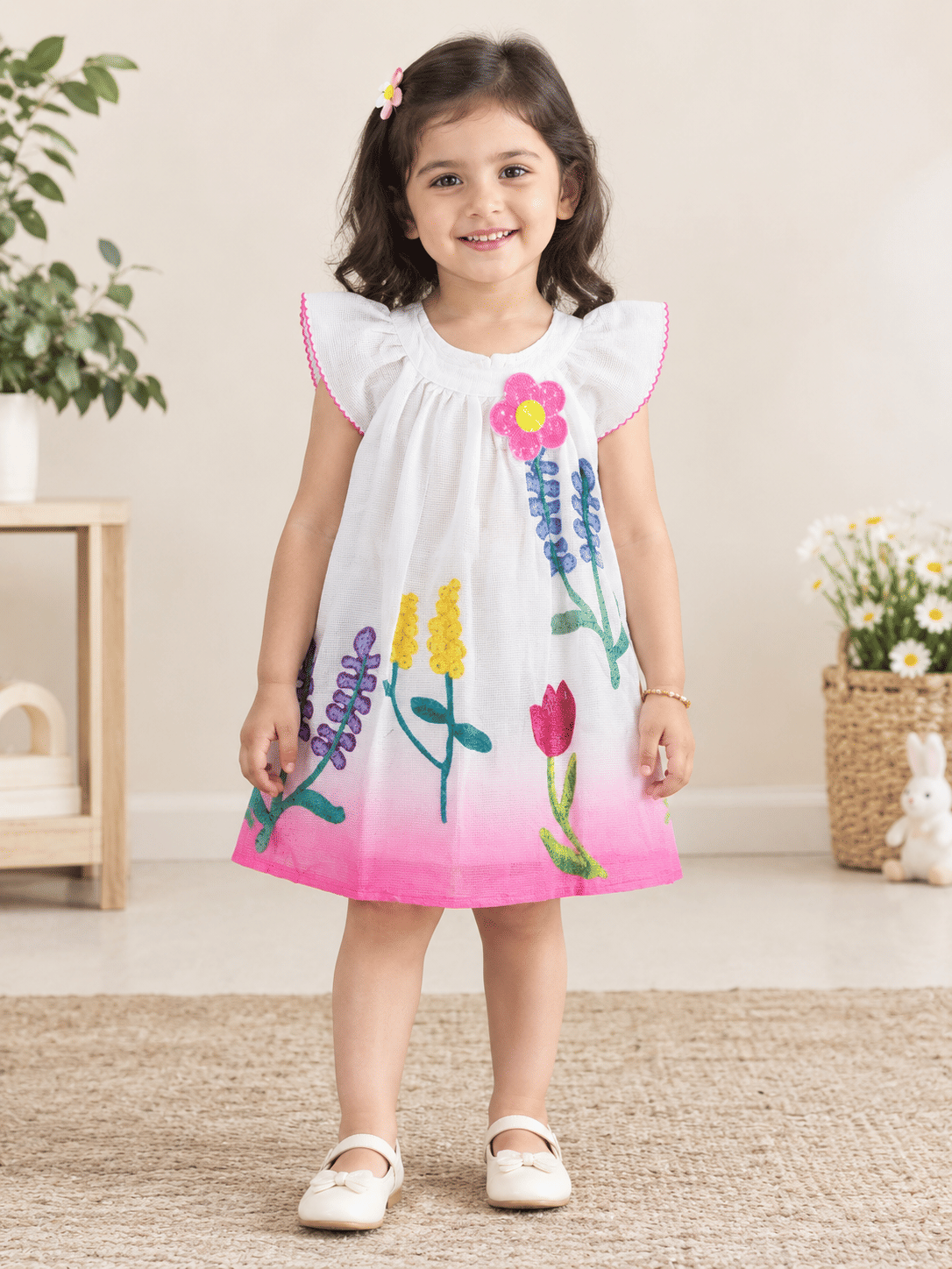 Rainbow Garden Flutter Sleeve Dress