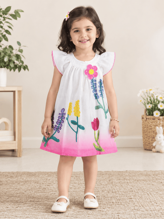 Rainbow Garden Flutter Sleeve Dress