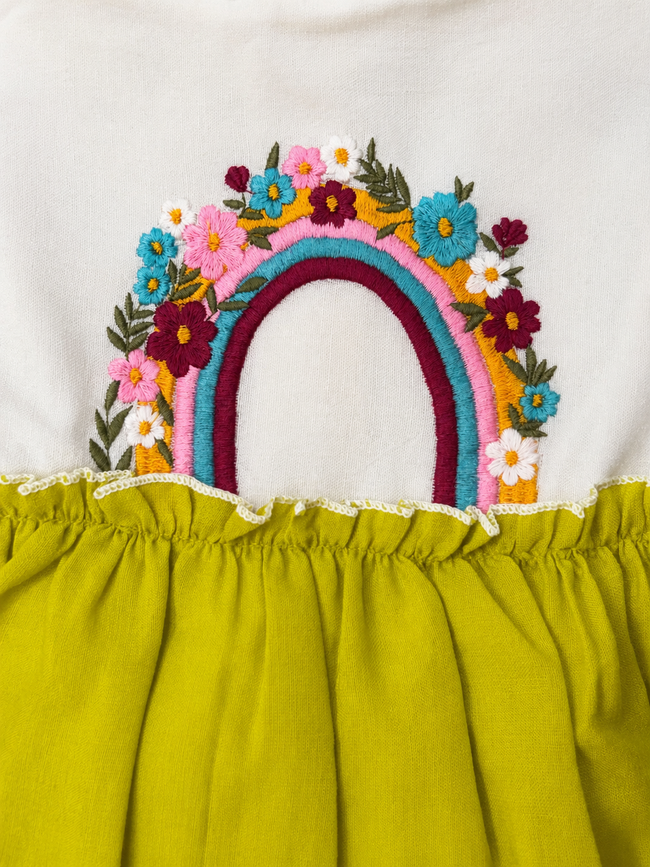 Rainbow Meadow Dress (Lime Green)