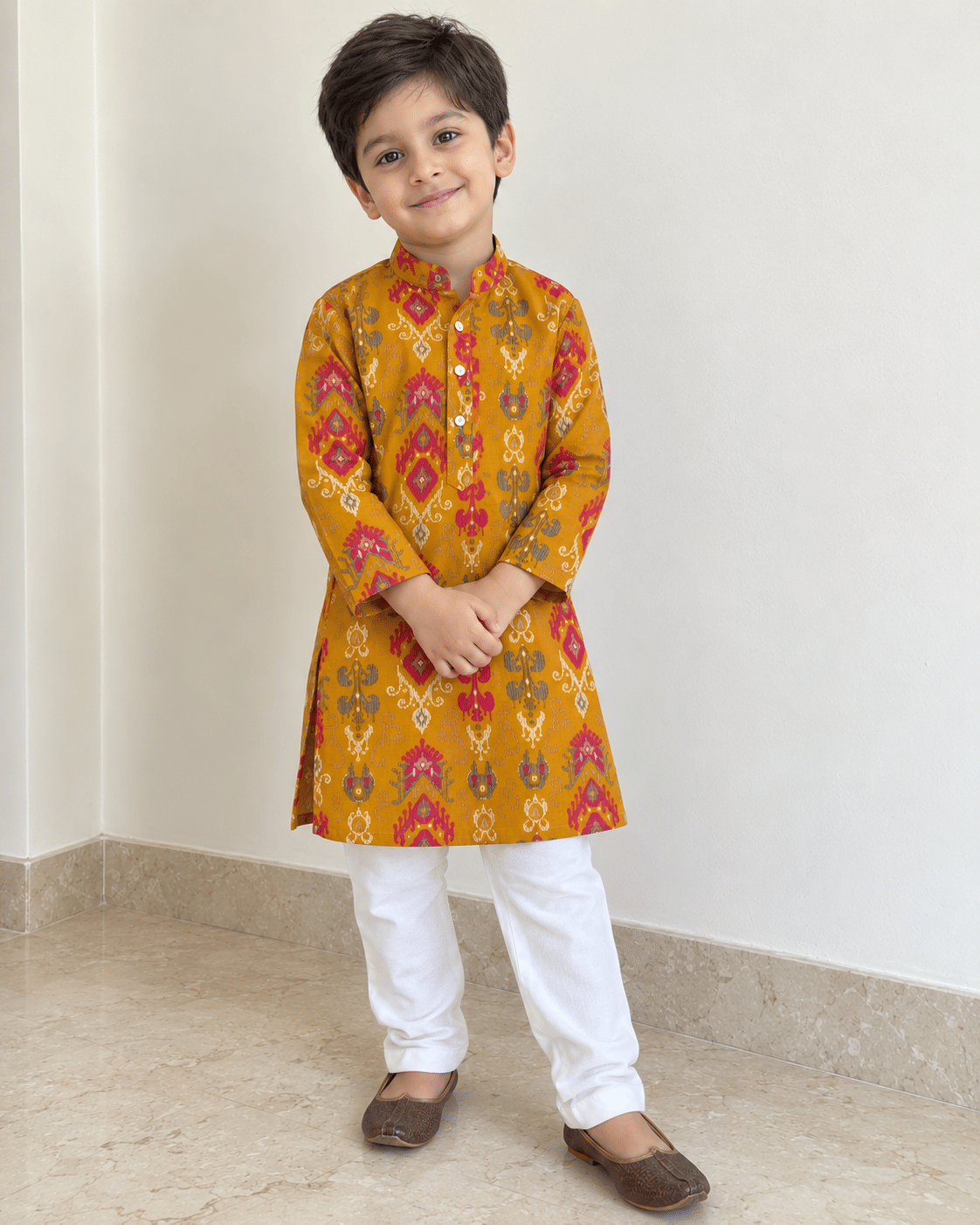 Mustard Chanderi Cotton Kurta Set