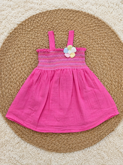 Pink Pastel Flower Smocked Dress