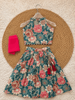 Teal Floral Chanderi Cotton Lehenga