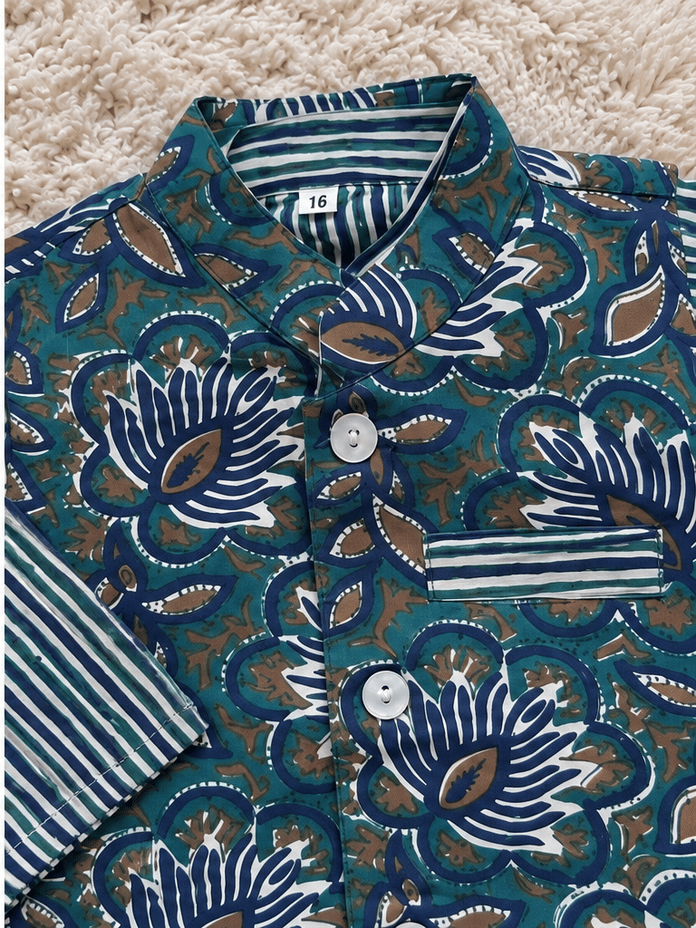Teal Lotus Cotton Kurta Set