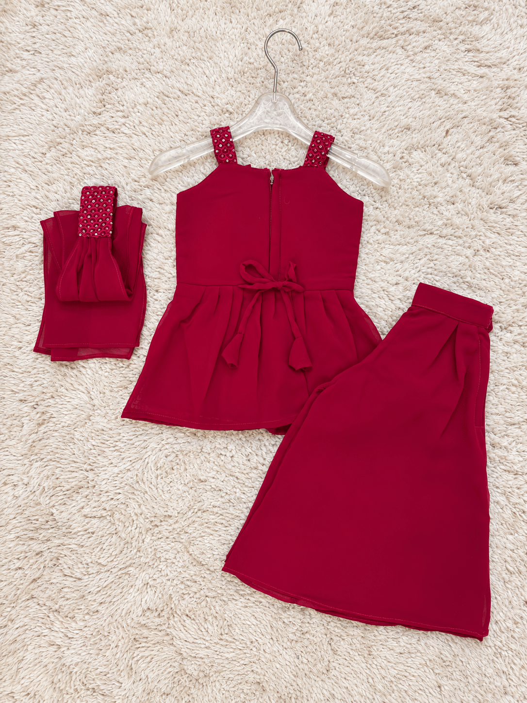 Ruby Red Embroidered Sharara Set