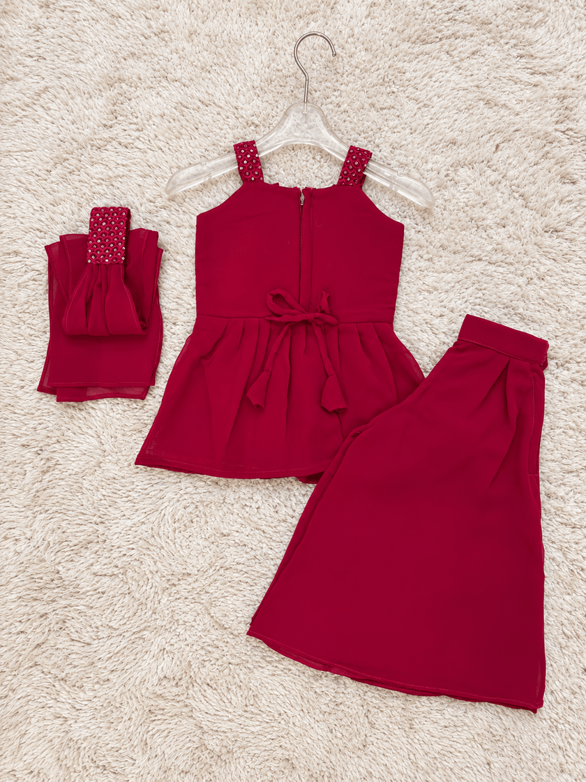 Ruby Red Embroidered Sharara Set