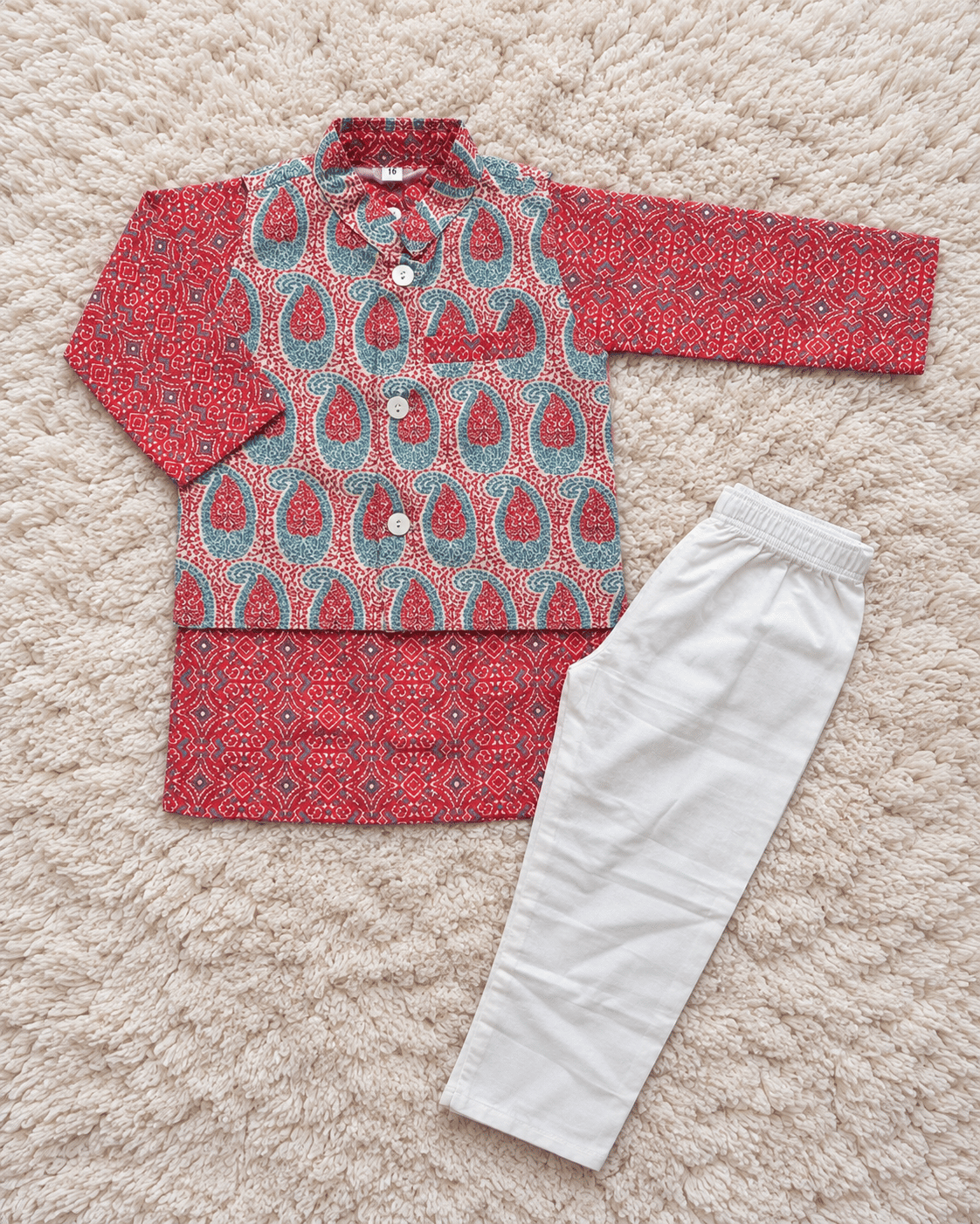 Coral Paisley Cotton Kurta Set