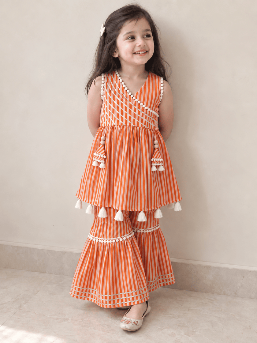 Orange Stripe Pure Cotton Sharara