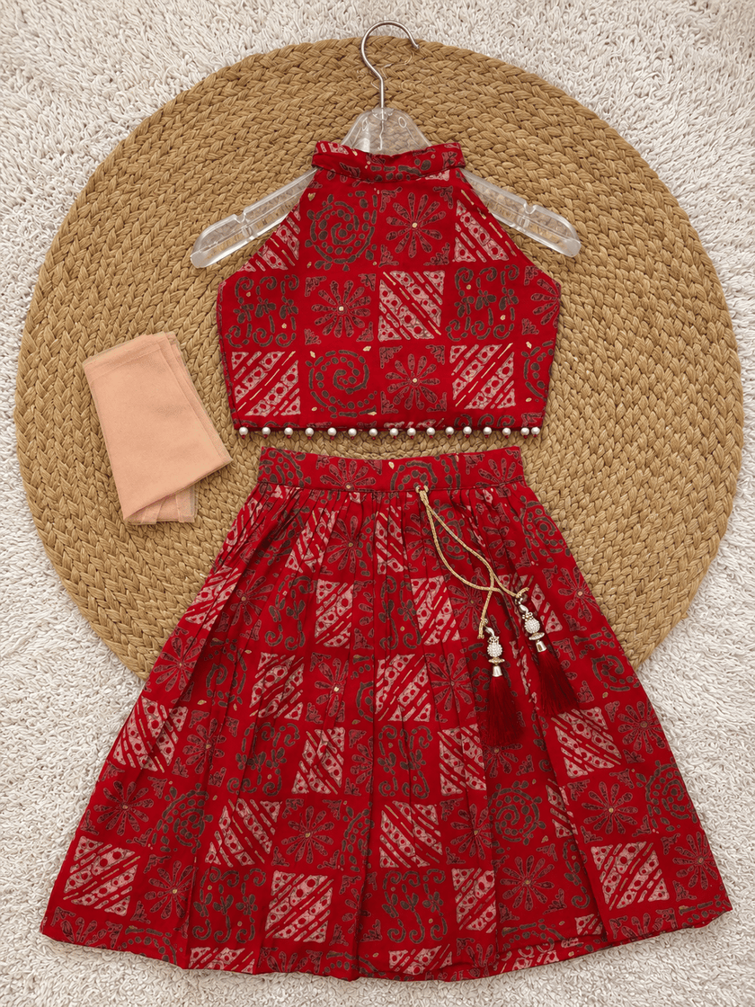 Crimson Pure Chanderi Cotton Lehenga