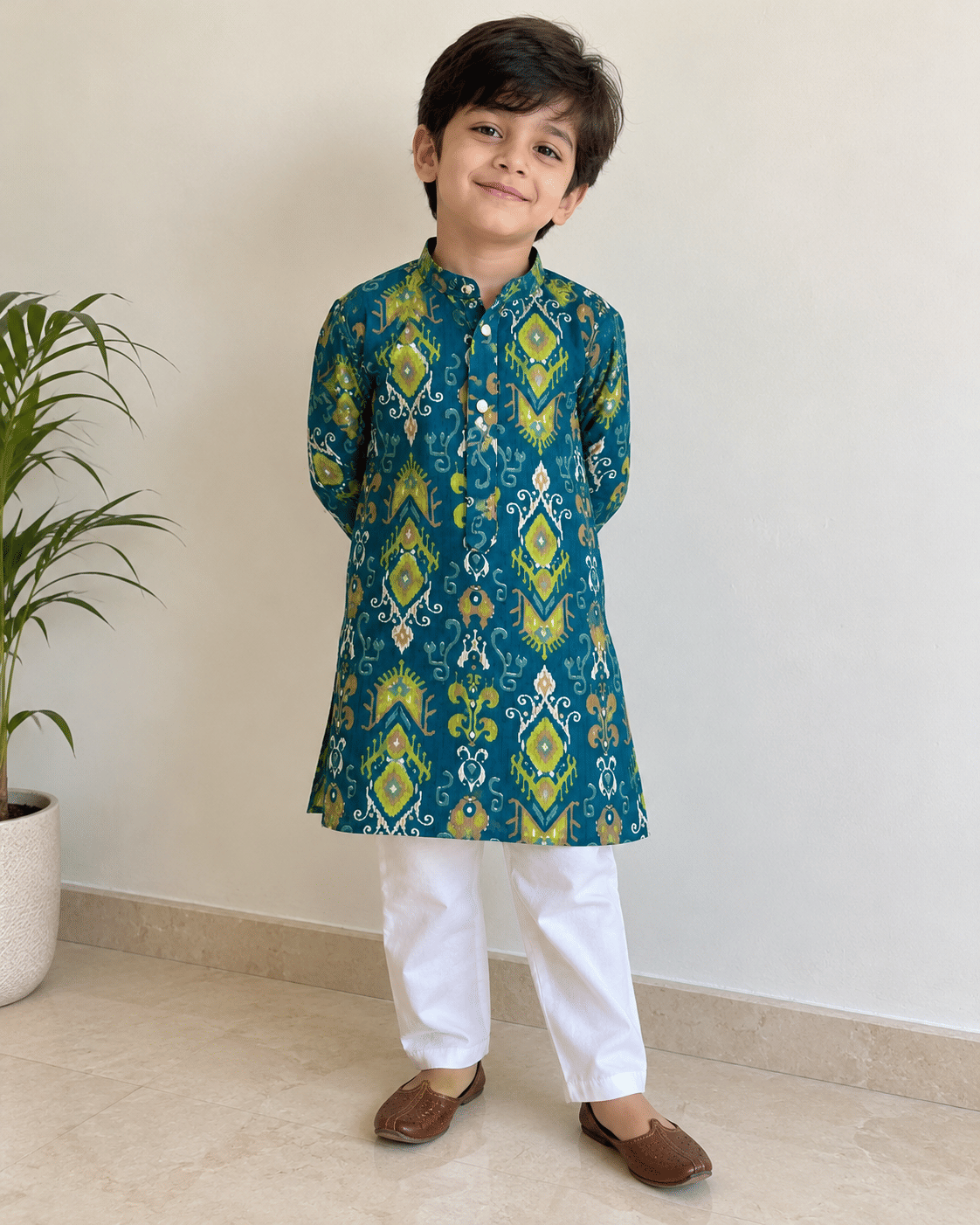 Teal Chanderi Cotton Kurta Set